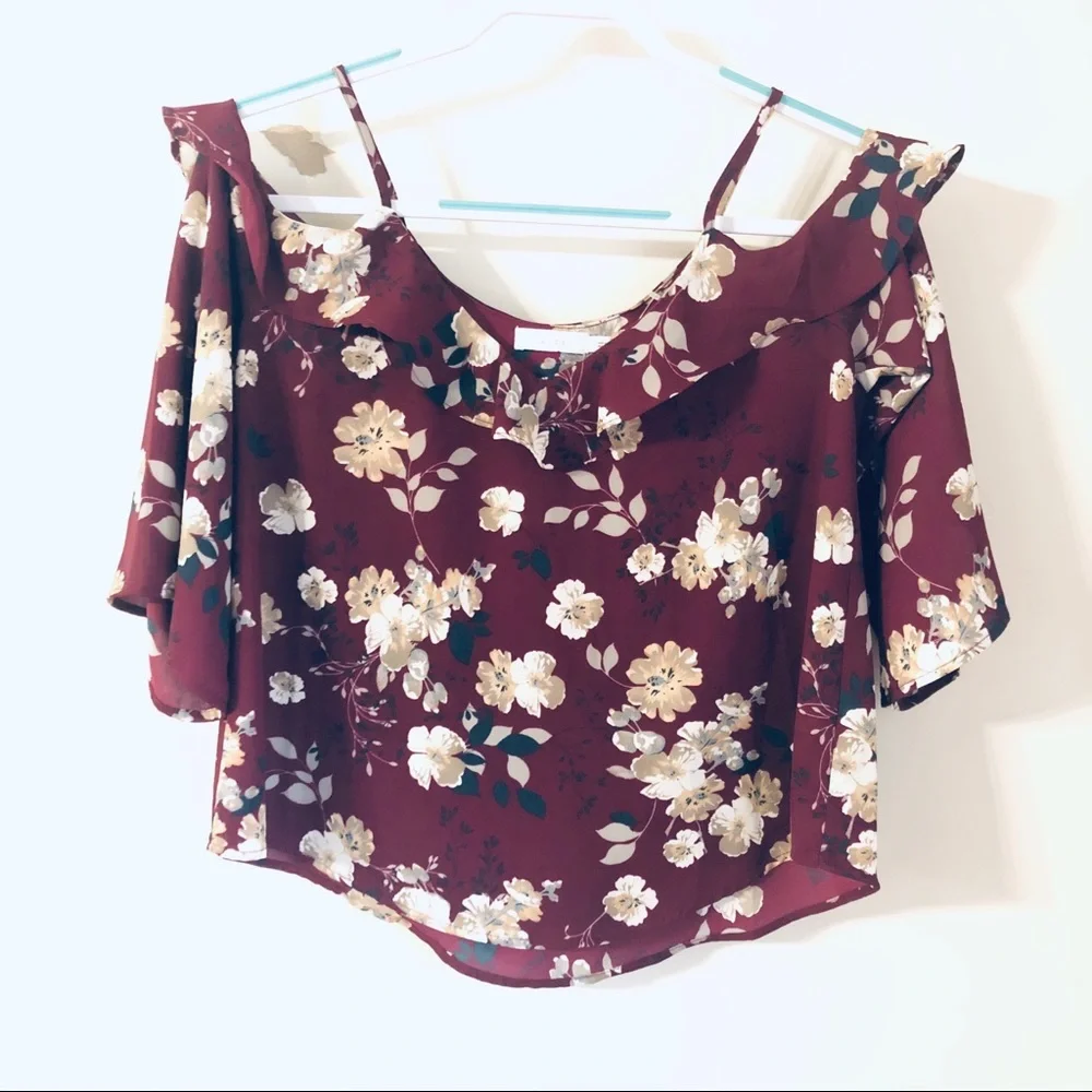LUSH Floral Cold Shoulder Top - Picture 2 of 7